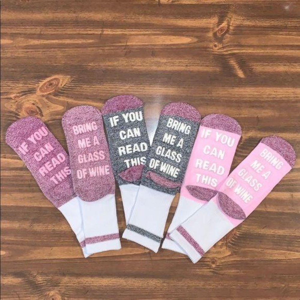 3-Pair Cute Saying Socks-Wine